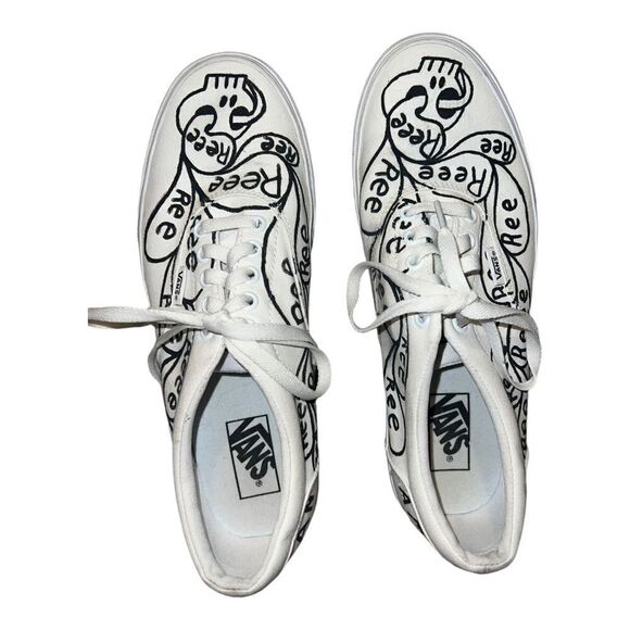 Vans Mens Custom Painted Low Top Sneakers Ree Skeletons White Black 9.5 EUC - Picture 4 of 8